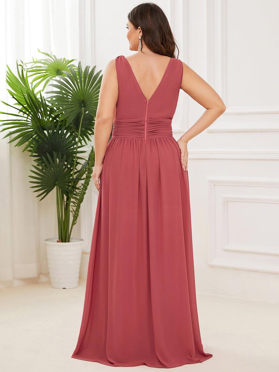 Taille personnalisée Robe de soirée sans manches plissé chiffon #Couleur_Rose corail
