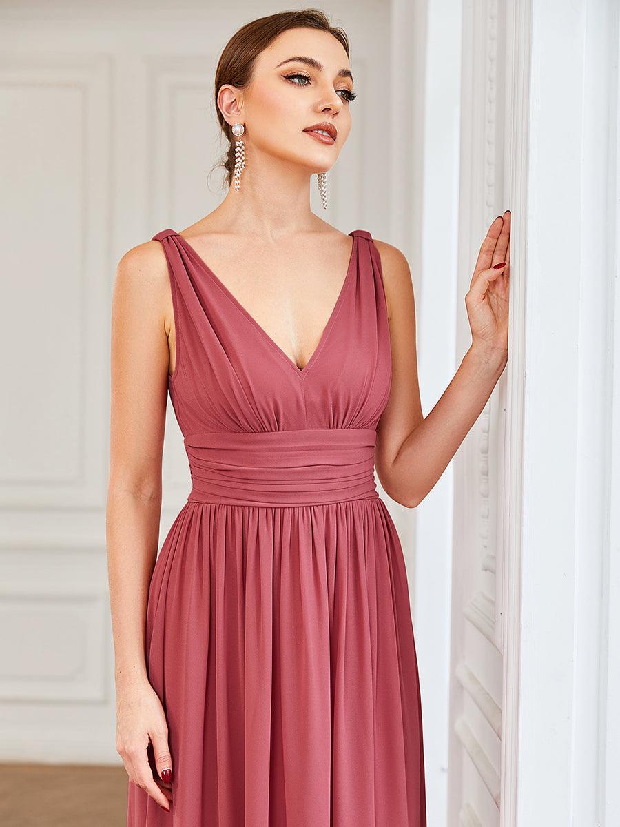 Taille personnalisée Robe de soirée sans manches plissé chiffon #Couleur_Rose corail
