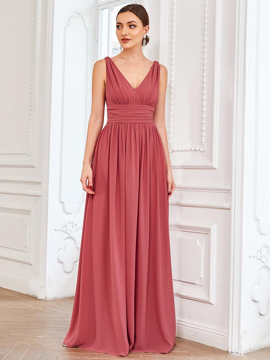 Taille personnalisée Robe de soirée sans manches plissé chiffon #Couleur_Rose corail