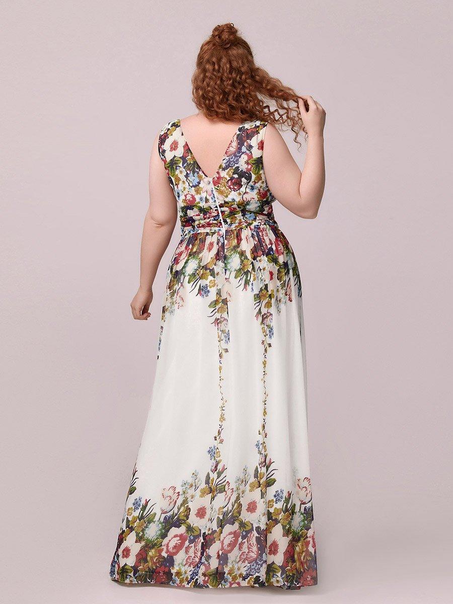 Taille personnalisée Robe de soirée sans manches plissé chiffon #Couleur_Creme Imprime