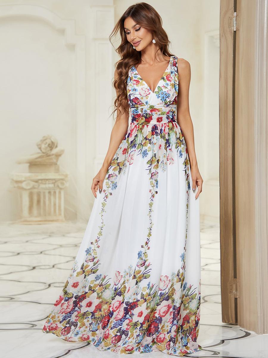 Taille personnalisée Robe de soirée sans manches plissé chiffon