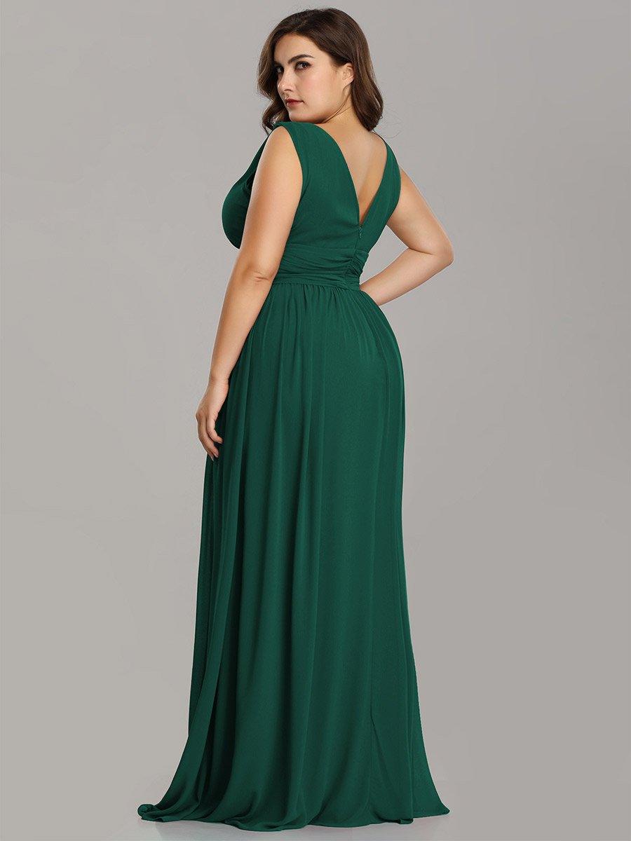 Taille personnalisée Robe de soirée sans manches plissé chiffon #Couleur_Vert Fonce