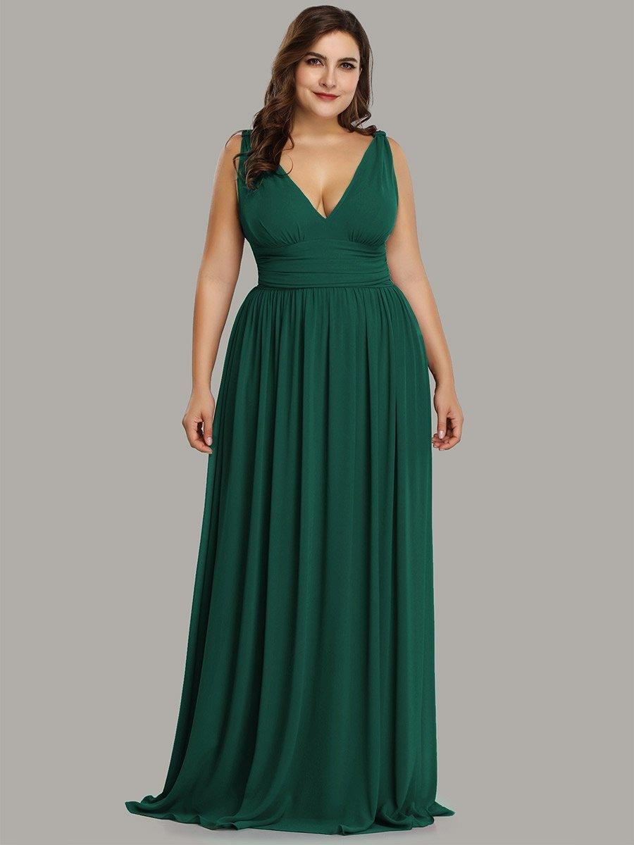 Taille personnalisée Robe de soirée sans manches plissé chiffon #Couleur_Vert Fonce