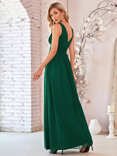 ever HUSH|Robe de soirée plissé sans manches à col V