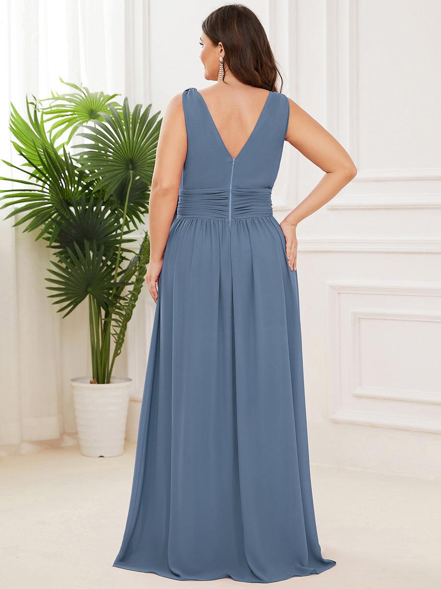 Taille personnalisée Robe de soirée sans manches plissé chiffon #Couleur_Marine Fume