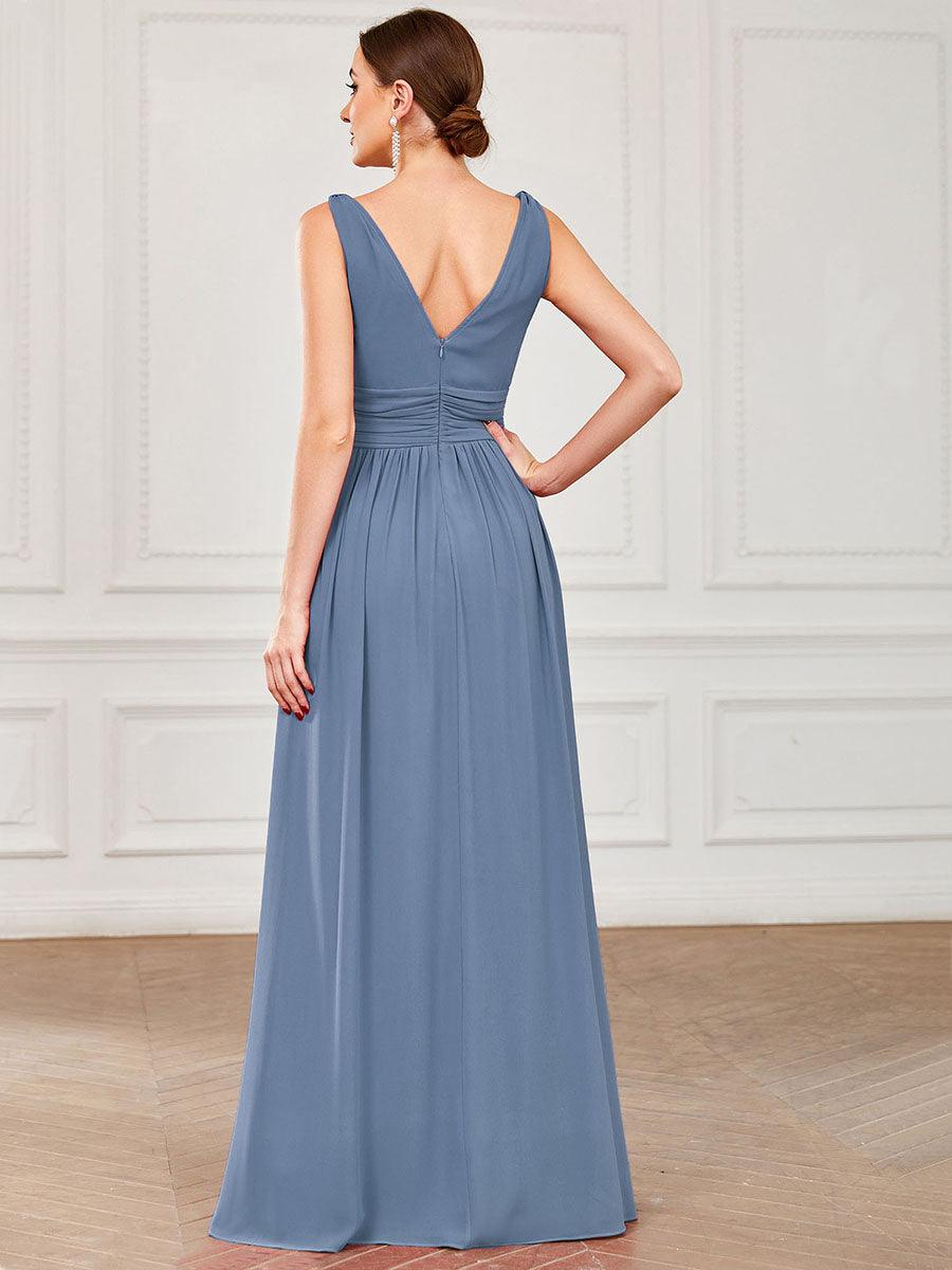 Taille personnalisée Robe de soirée sans manches plissé chiffon #Couleur_Marine Fume