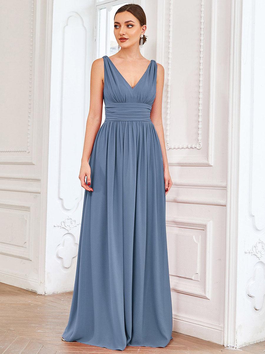 Taille personnalisée Robe de soirée sans manches plissé chiffon #Couleur_Marine Fume
