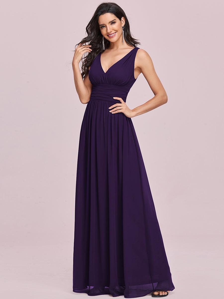 Taille personnalisée Robe de soirée sans manches plissé chiffon #Couleur_Violet Fonce
