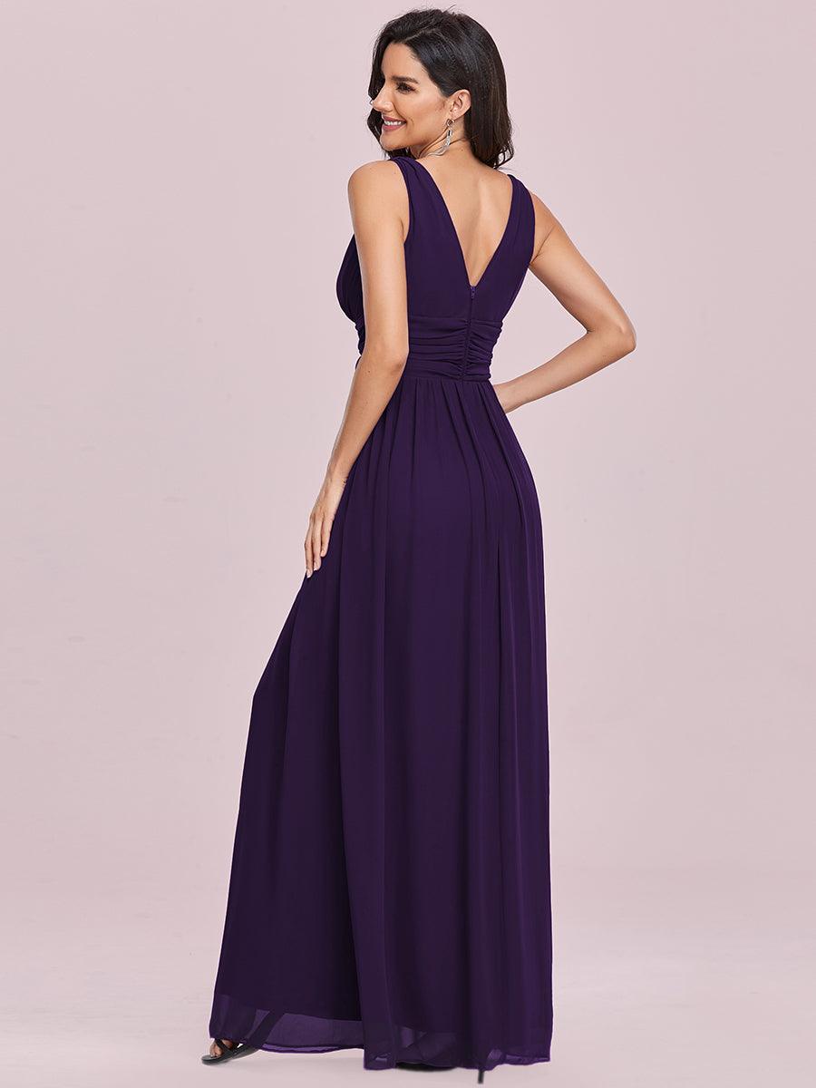 Taille personnalisée Robe de soirée sans manches plissé chiffon #Couleur_Violet Fonce