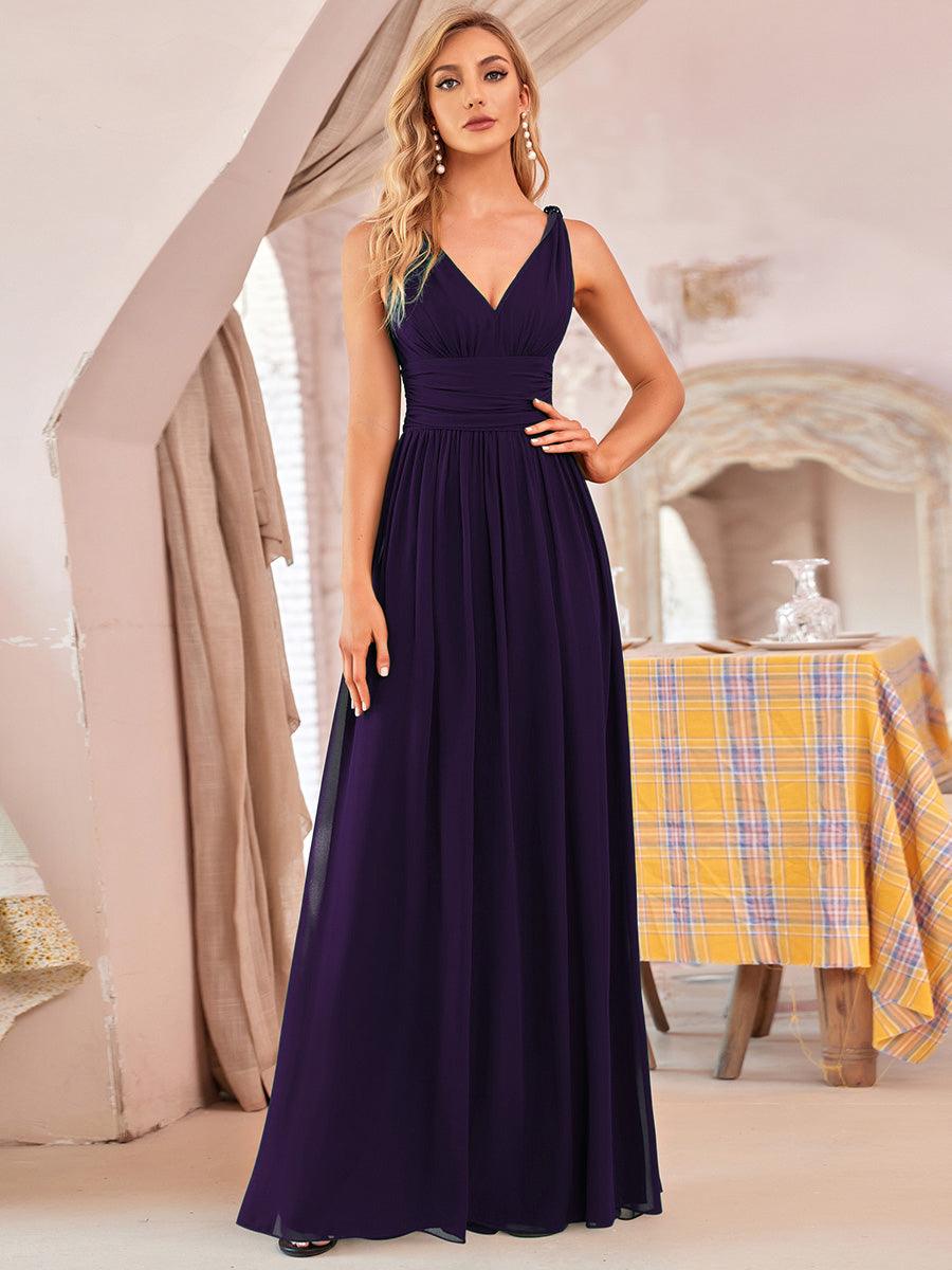 Taille personnalisée Robe de soirée sans manches plissé chiffon #Couleur_Violet Fonce