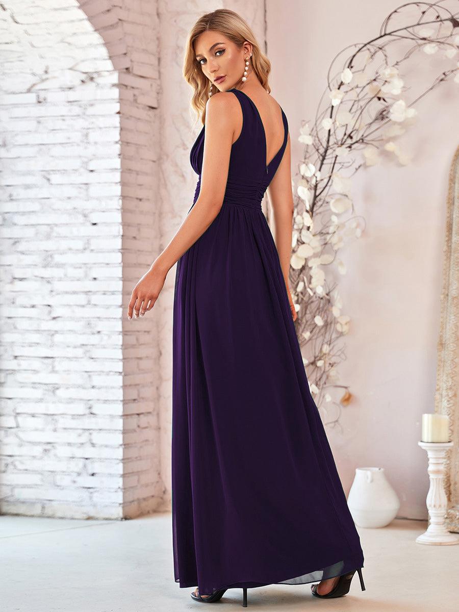 Taille personnalisée Robe de soirée sans manches plissé chiffon #Couleur_Violet Fonce