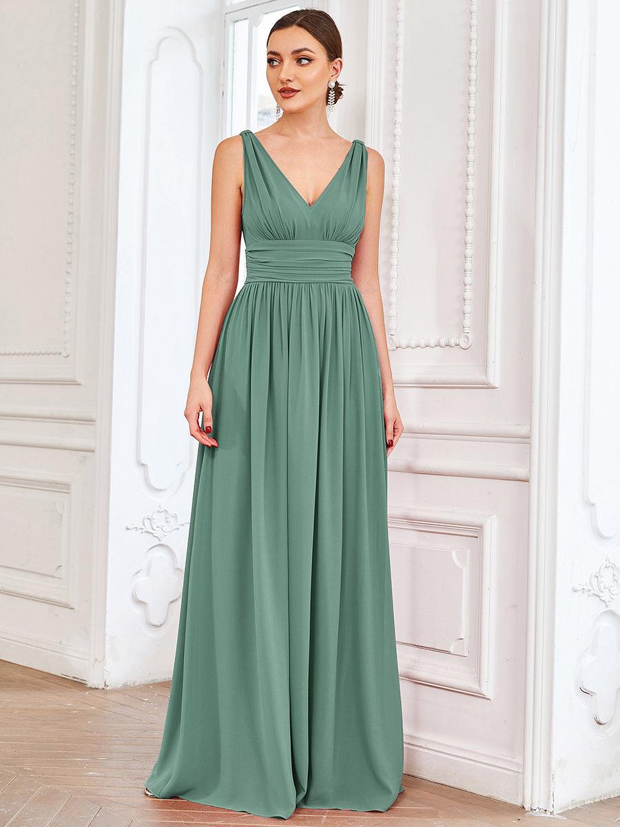 Taille personnalisée Robe de soirée sans manches plissé chiffon #Couleur_Haricot Vert