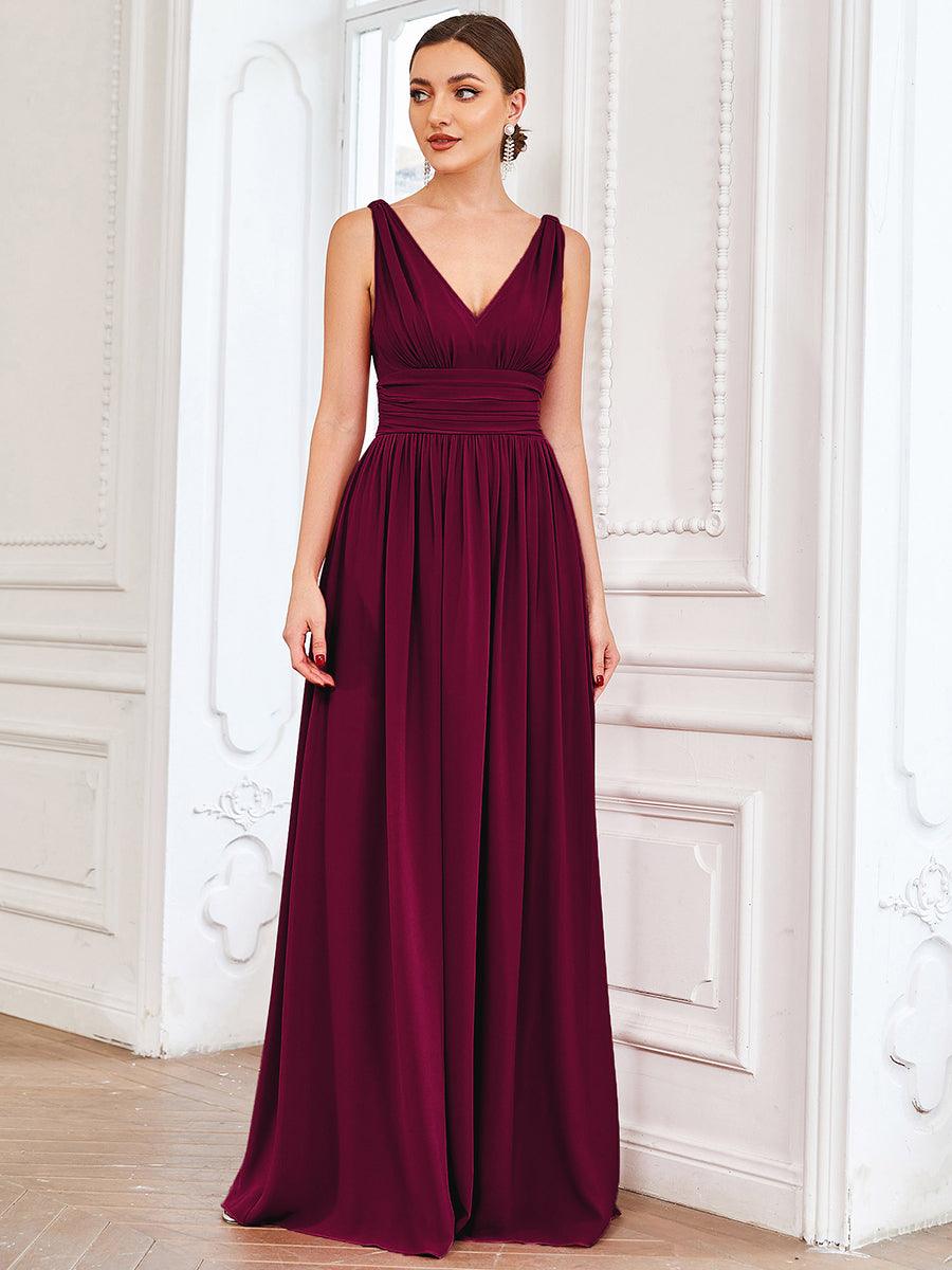 Taille personnalisée Robe de soirée sans manches plissé chiffon #Couleur_Pourpre