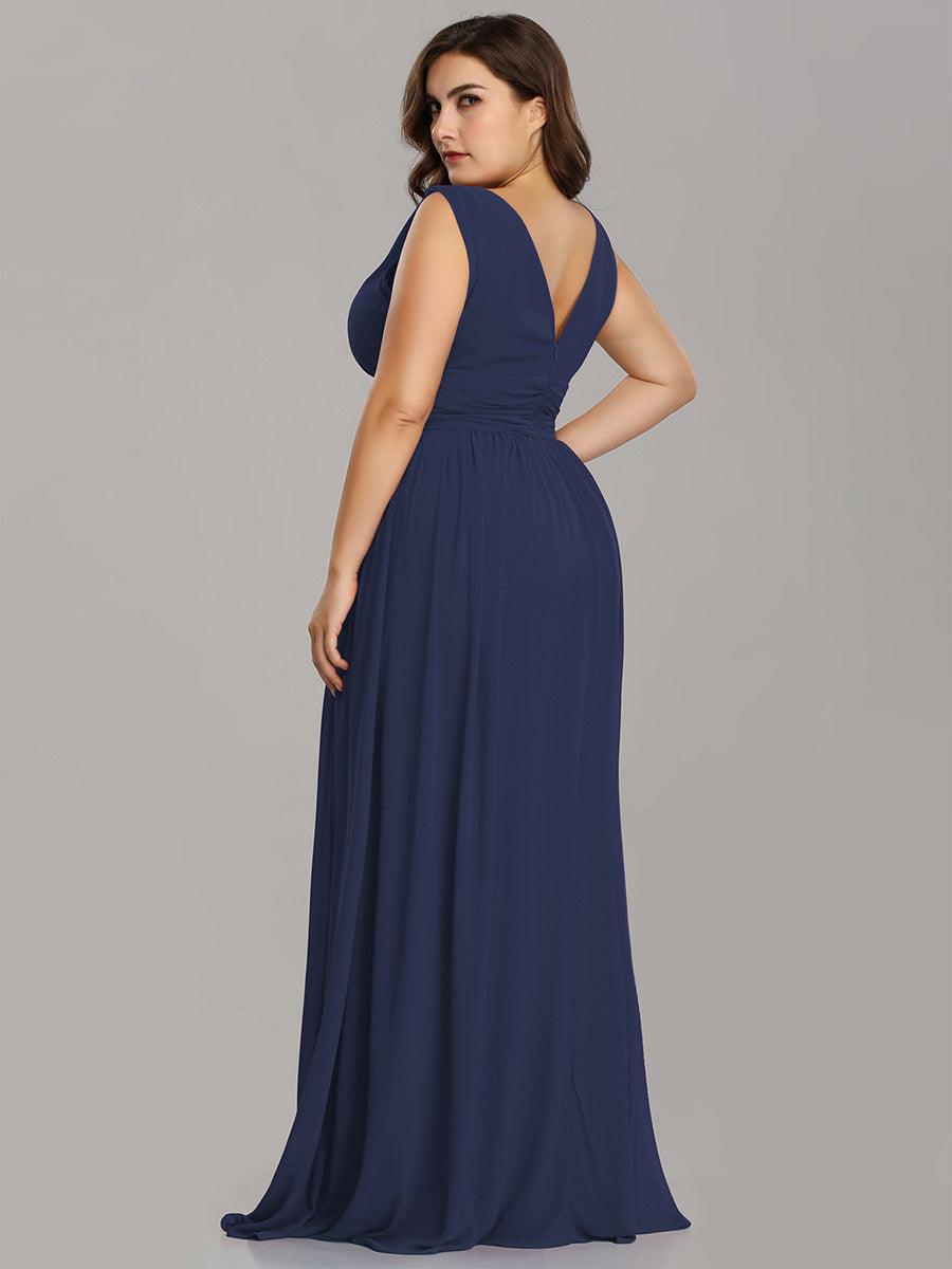Taille personnalisée Robe de soirée sans manches plissé chiffon #Couleur_Bleu Marine