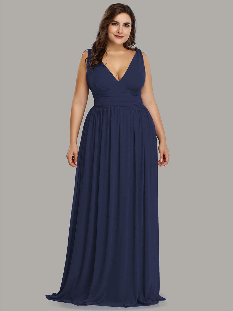 Taille personnalisée Robe de soirée sans manches plissé chiffon #Couleur_Bleu Marine