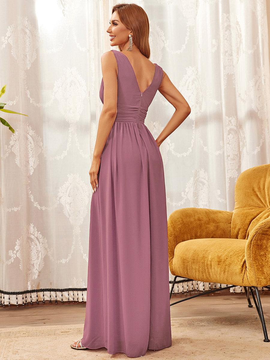 Taille personnalisée Robe de soirée sans manches plissé chiffon #Couleur_Orchidee