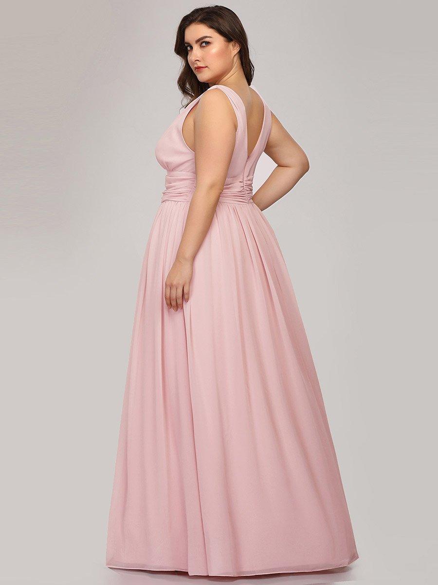 Taille personnalisée Robe de soirée sans manches plissé chiffon #Couleur_Rose