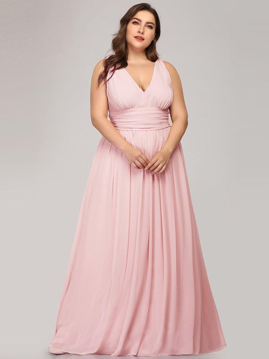 Taille personnalisée Robe de soirée sans manches plissé chiffon #Couleur_Rose