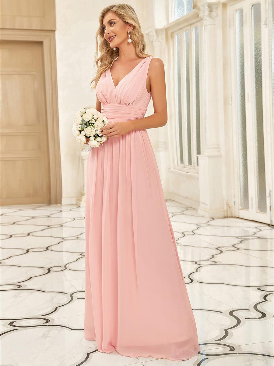 Robe de demoiselle d'honneur en mousseline sans manches #Couleur_Rose