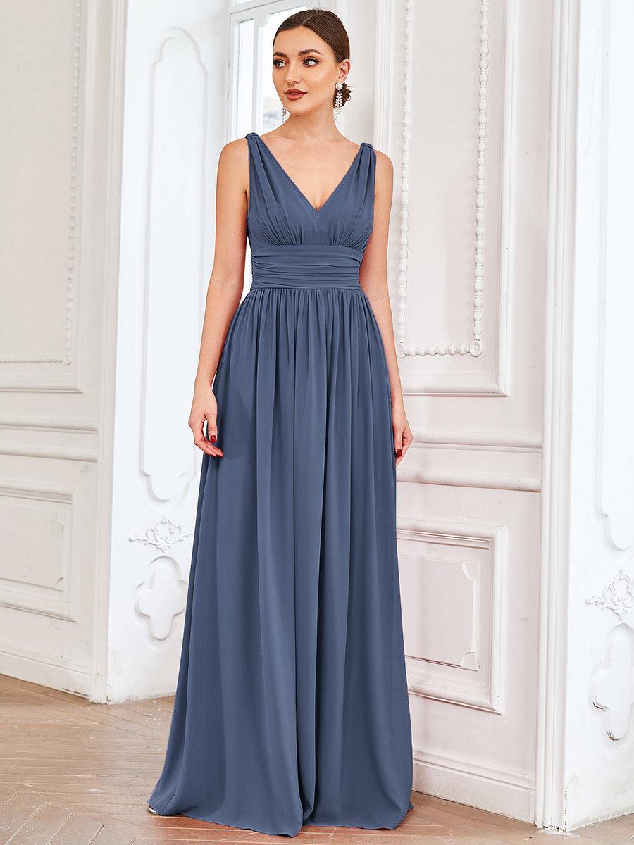 Taille personnalisée Robe de soirée sans manches plissé chiffon #Couleur_Orage