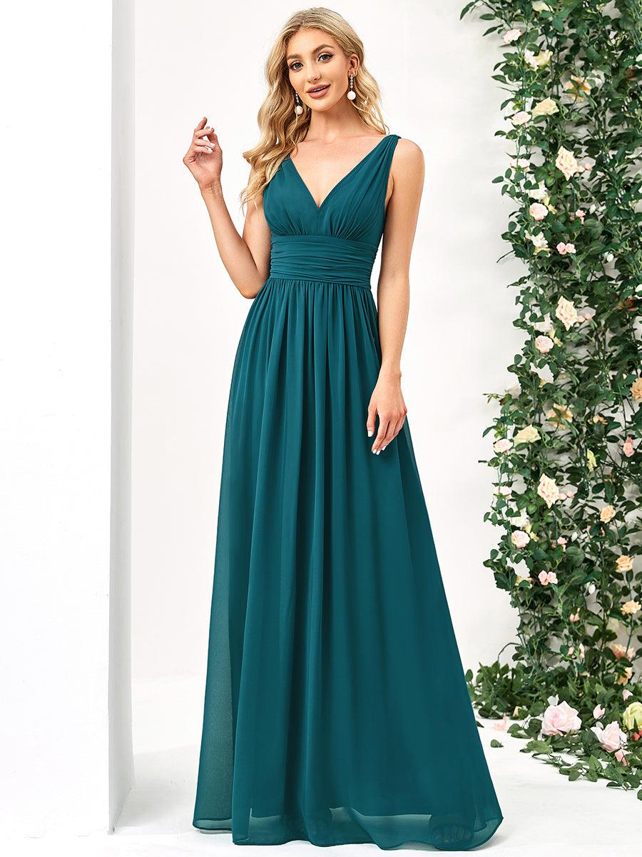 Robe de demoiselle d'honneur en mousseline sans manches #Couleur_Bleu Sarcelle
