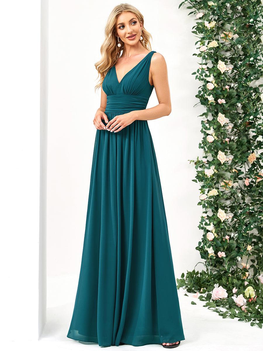 Robe de demoiselle d'honneur en mousseline sans manches #Couleur_Bleu Sarcelle