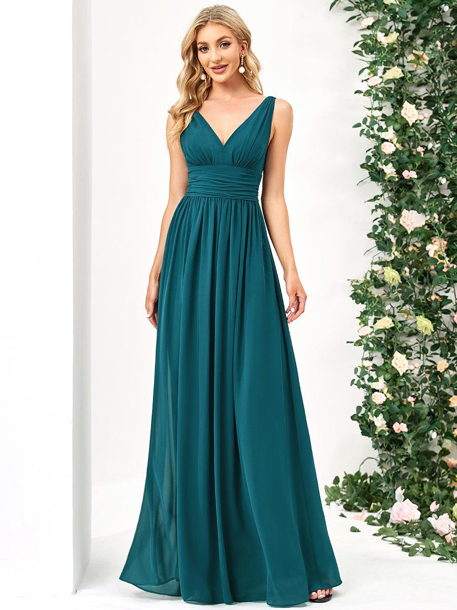 Robe de demoiselle d'honneur en mousseline sans manches #Couleur_Bleu Sarcelle