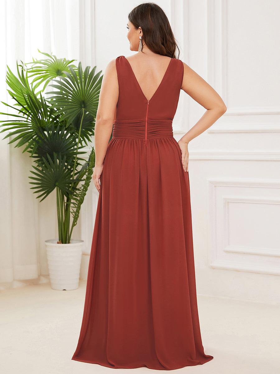 Taille personnalisée Robe de soirée sans manches plissé chiffon #Couleur_Vermillon