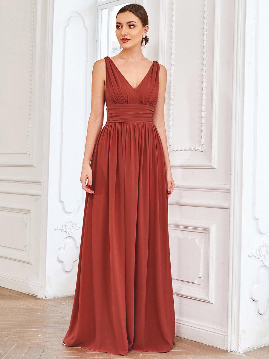 Taille personnalisée Robe de soirée sans manches plissé chiffon #Couleur_Vermillon