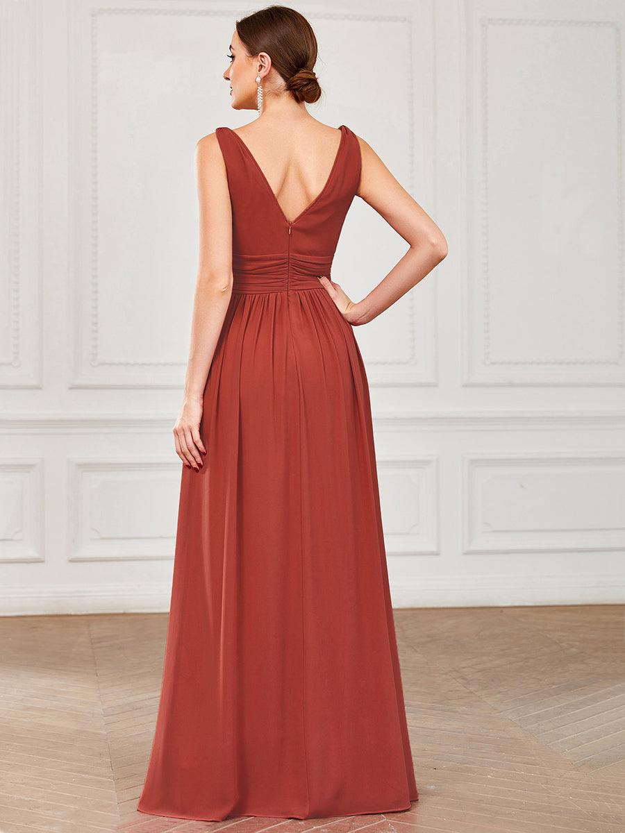 Taille personnalisée Robe de soirée sans manches plissé chiffon #Couleur_Vermillon