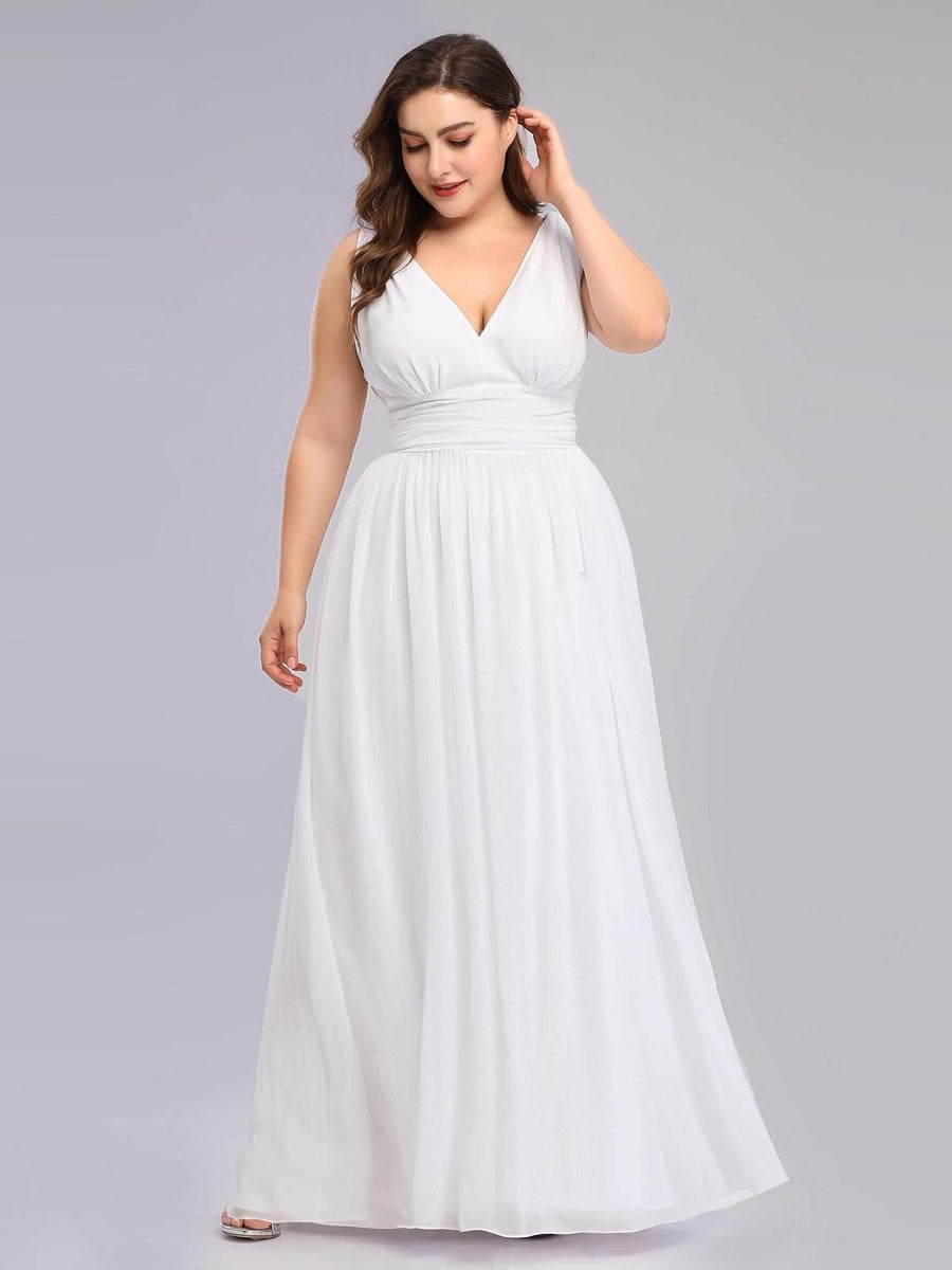 Robes de soirée Grande Taille Semi-Formelle Chiffon à Col V sans Manches #Couleur_Blanc