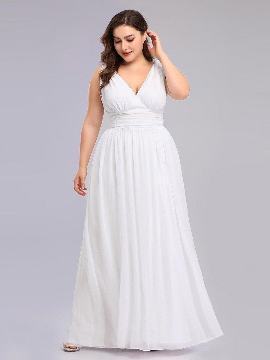 Taille personnalisée Robe de soirée sans manches plissé chiffon #Couleur_Blanc