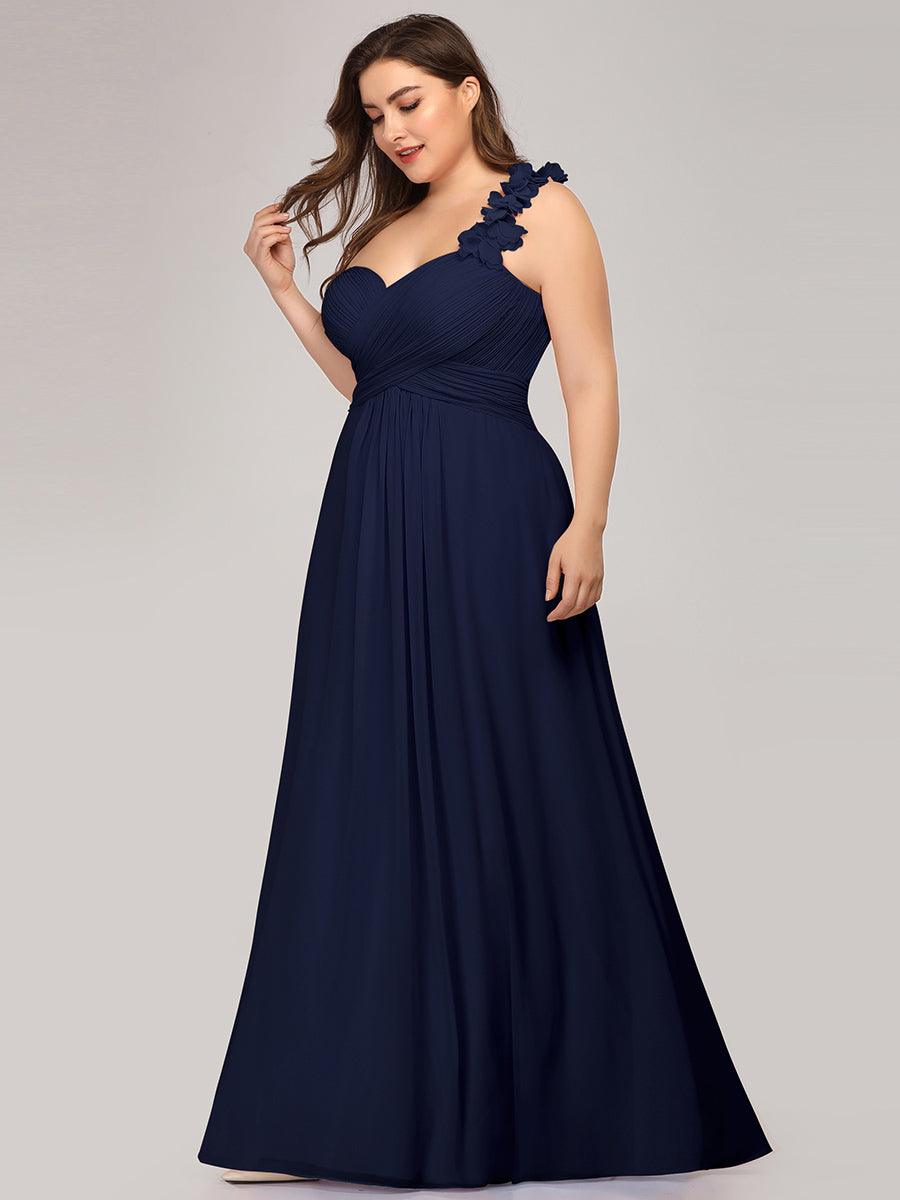 Robes de Demoiselle d'Honneur Grande Taille Chiffon à Une épaule #Couleur_Bleu Marine