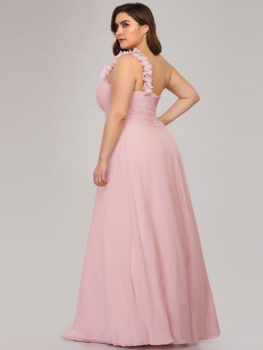 Robes de Demoiselle d'Honneur Grande Taille Chiffon à Une épaule #Couleur_Rose