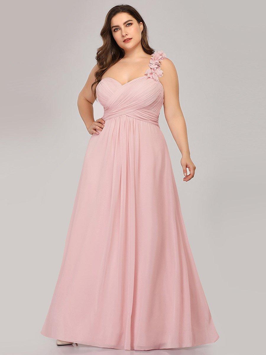 Robes de Demoiselle d'Honneur Grande Taille Chiffon à Une épaule #Couleur_Rose