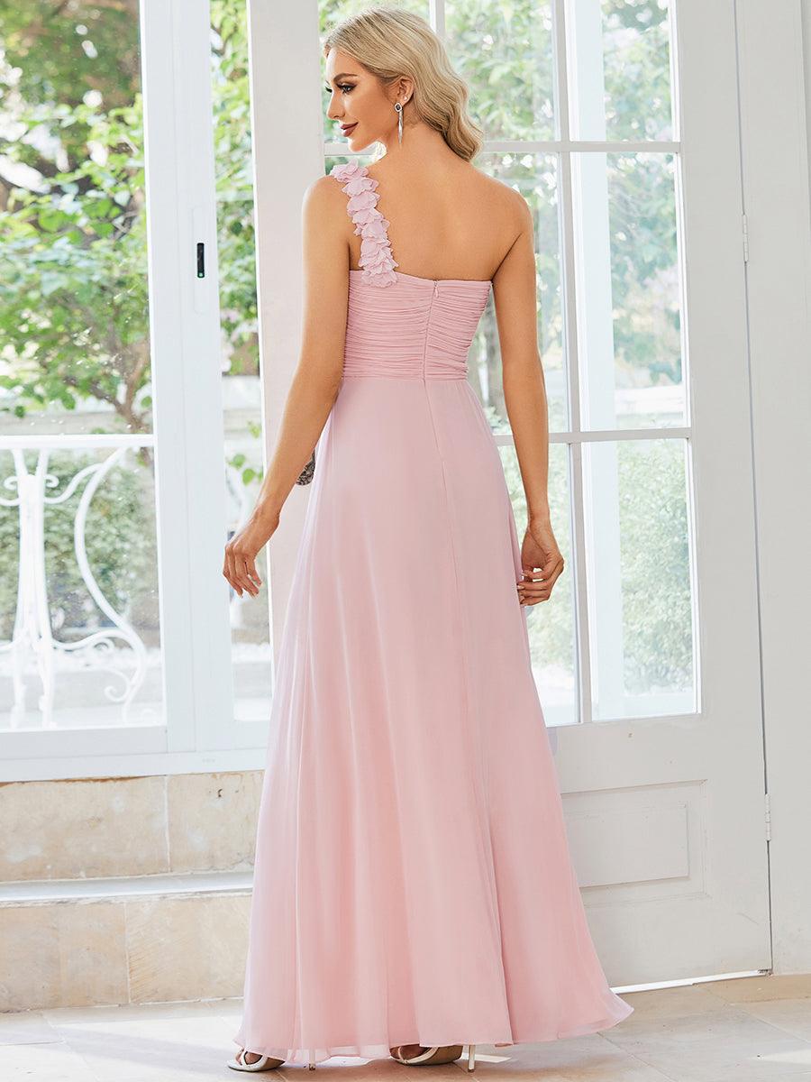 Robes de Demoiselle d'Honneur Maxi Chiffon à Une épaule pour Femmes #Couleur_Rose