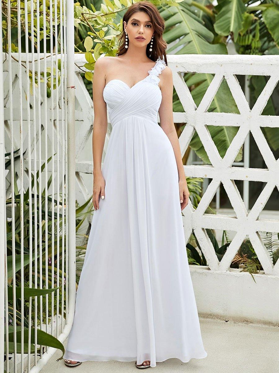 Robes de Demoiselle d'Honneur Maxi Chiffon à Une épaule pour Femmes #Couleur_Blanc