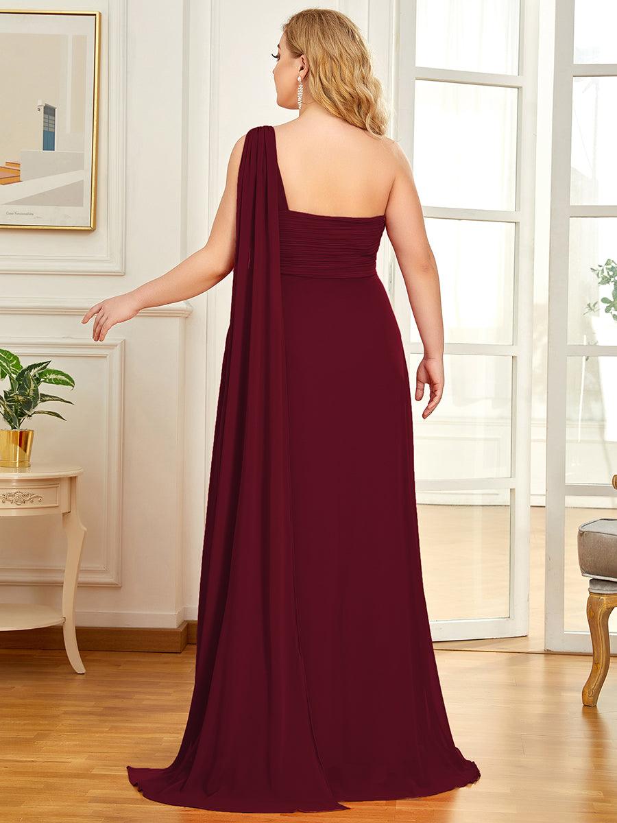 Robes de Demoiselle d'Honneur longue élégante Chiffon Seule-épaule #Couleur_Bordeaux