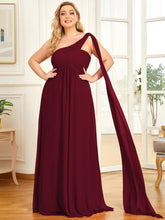 Robes de Soirée Grande Taille Maxi Chiffon avec Une épaule pour Femmes #Couleur_Bordeaux