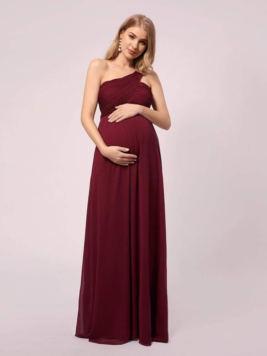 Robes De Maternité Simples à Une épaule En Mousseline De Soie #Couleur_Bordeaux