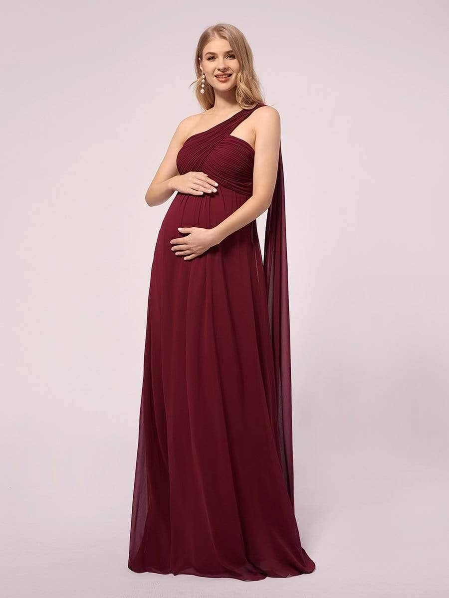 Robes De Maternité Simples à Une épaule En Mousseline De Soie #Couleur_Bordeaux