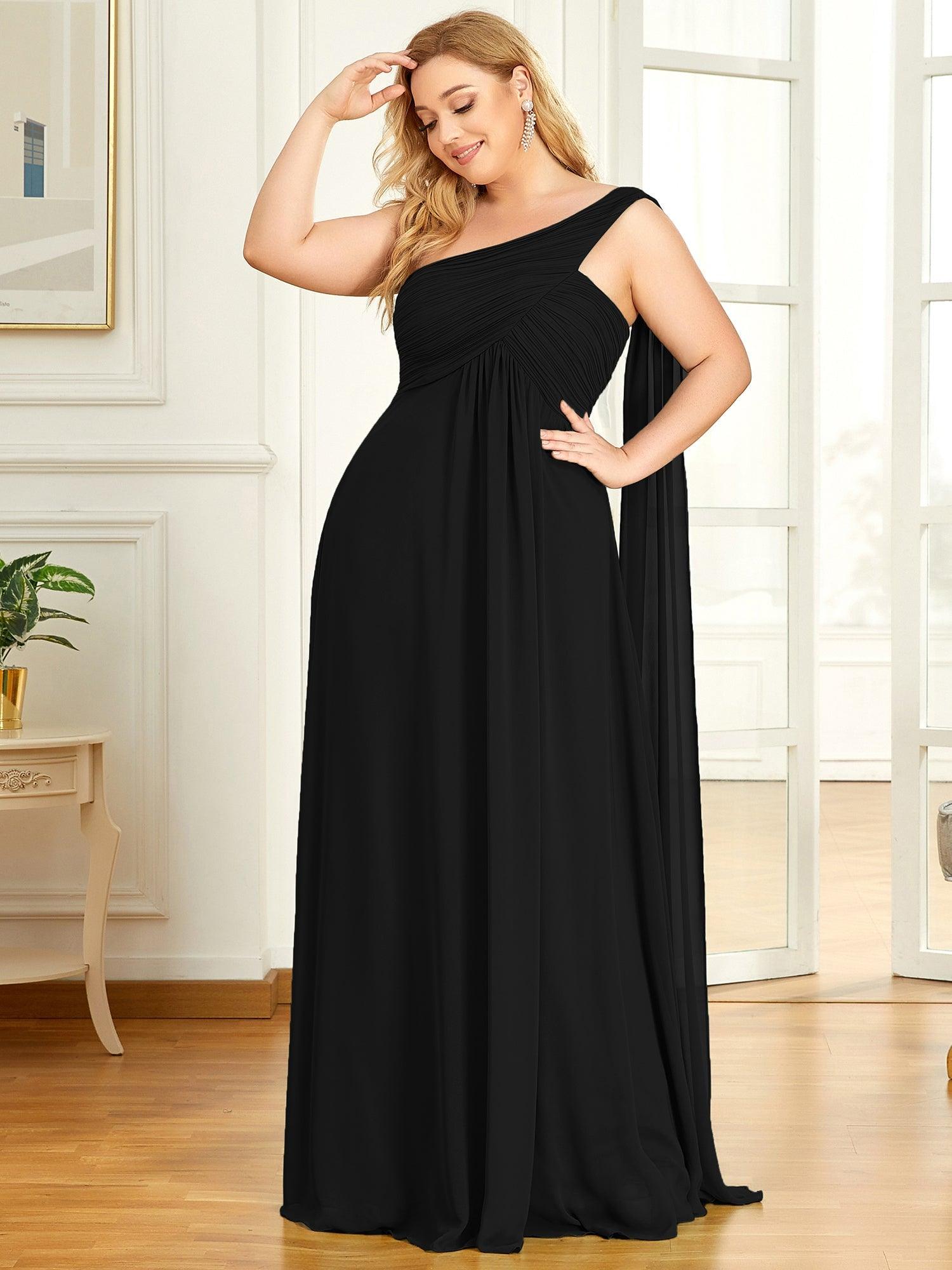 Robes de Soirée Grande Taille Maxi Chiffon avec Une épaule pour Femmes