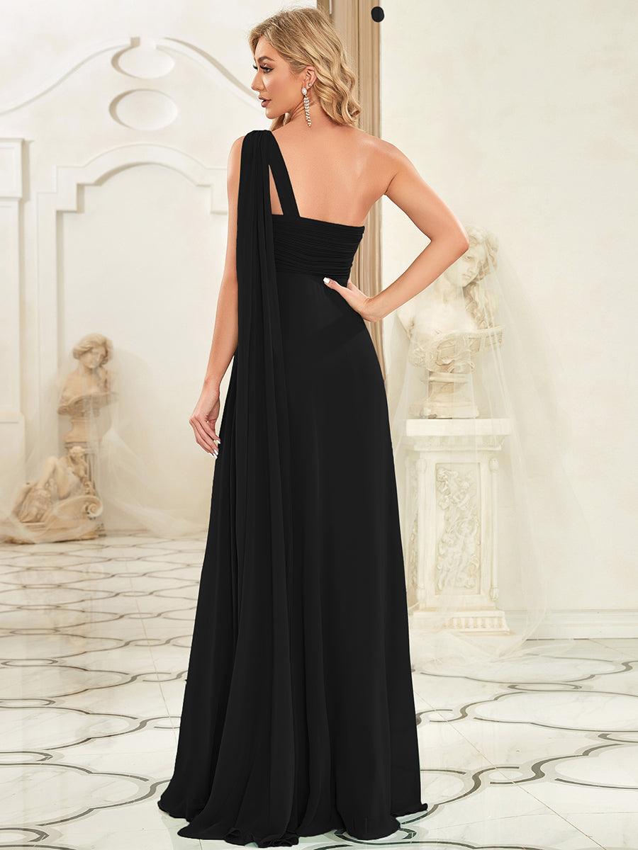 Robes de Soirée élégant Maxi Chiffon avec Une épaule pour Femmes #Couleur_Noir