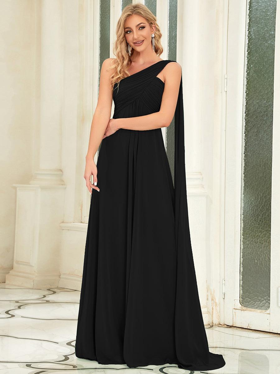 Robes de Soirée élégant Maxi Chiffon avec Une épaule pour Femmes #Couleur_Noir