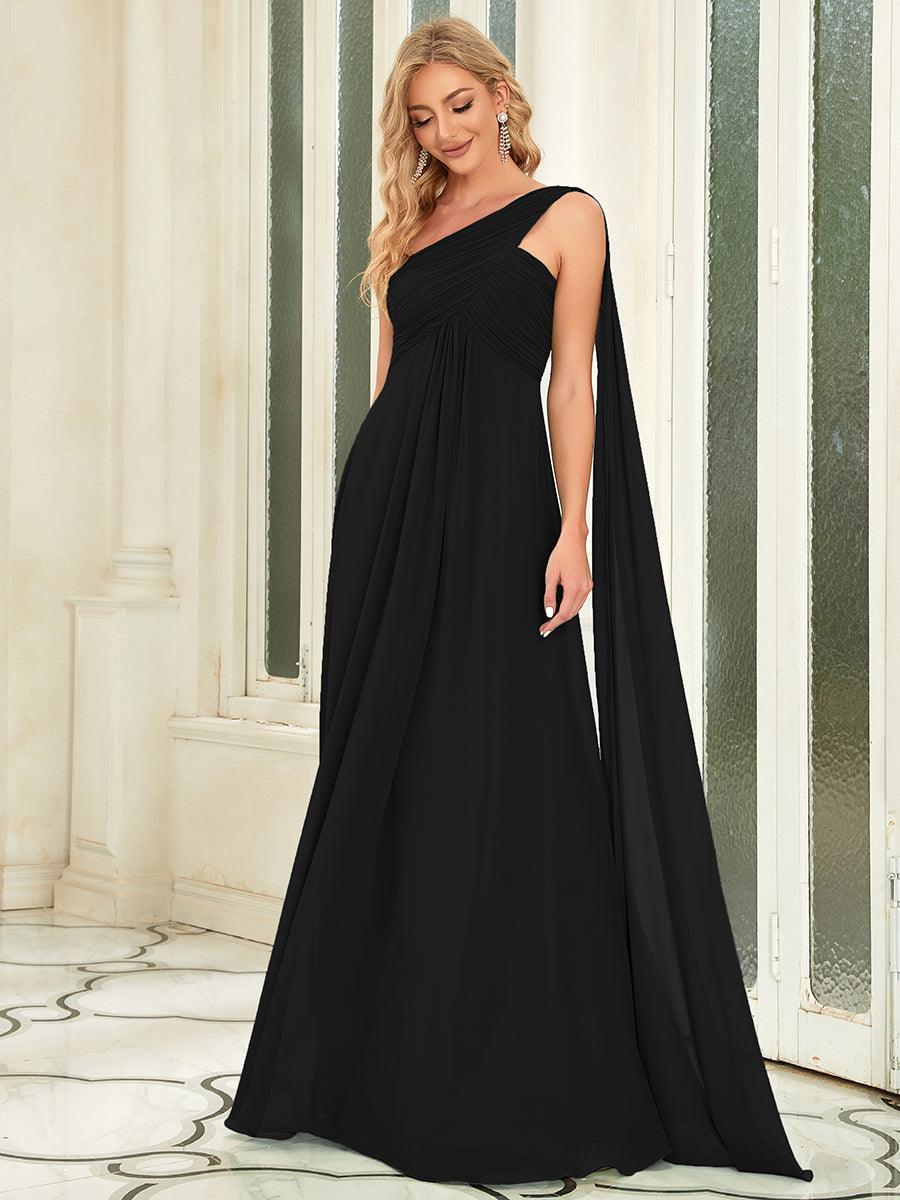 Taille personnalisée Robes de Soirée élégante Chiffon avec Une épaule pour Femmes #Couleur_Noir