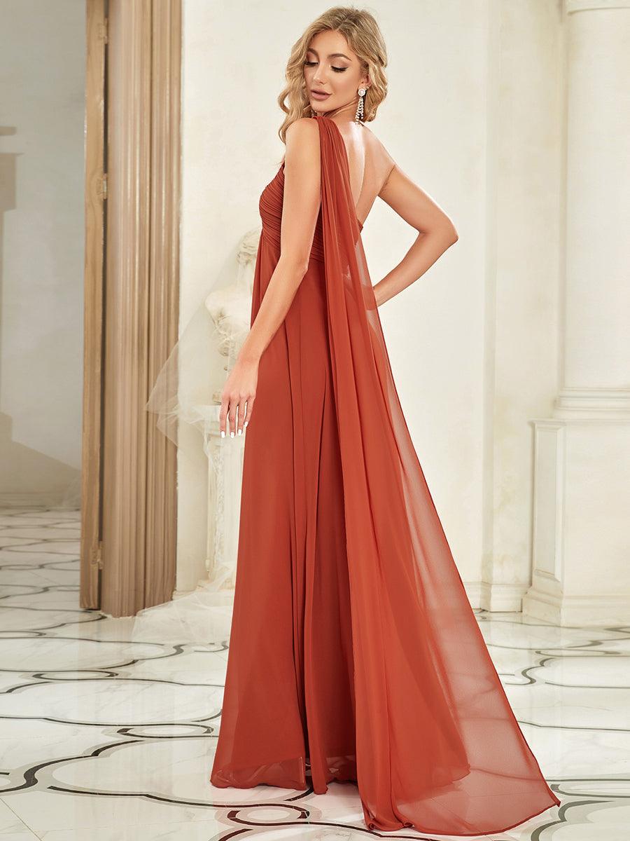 Taille personnalisée Robes de Soirée élégante Chiffon avec Une épaule pour Femmes #Couleur_Burnt orange
