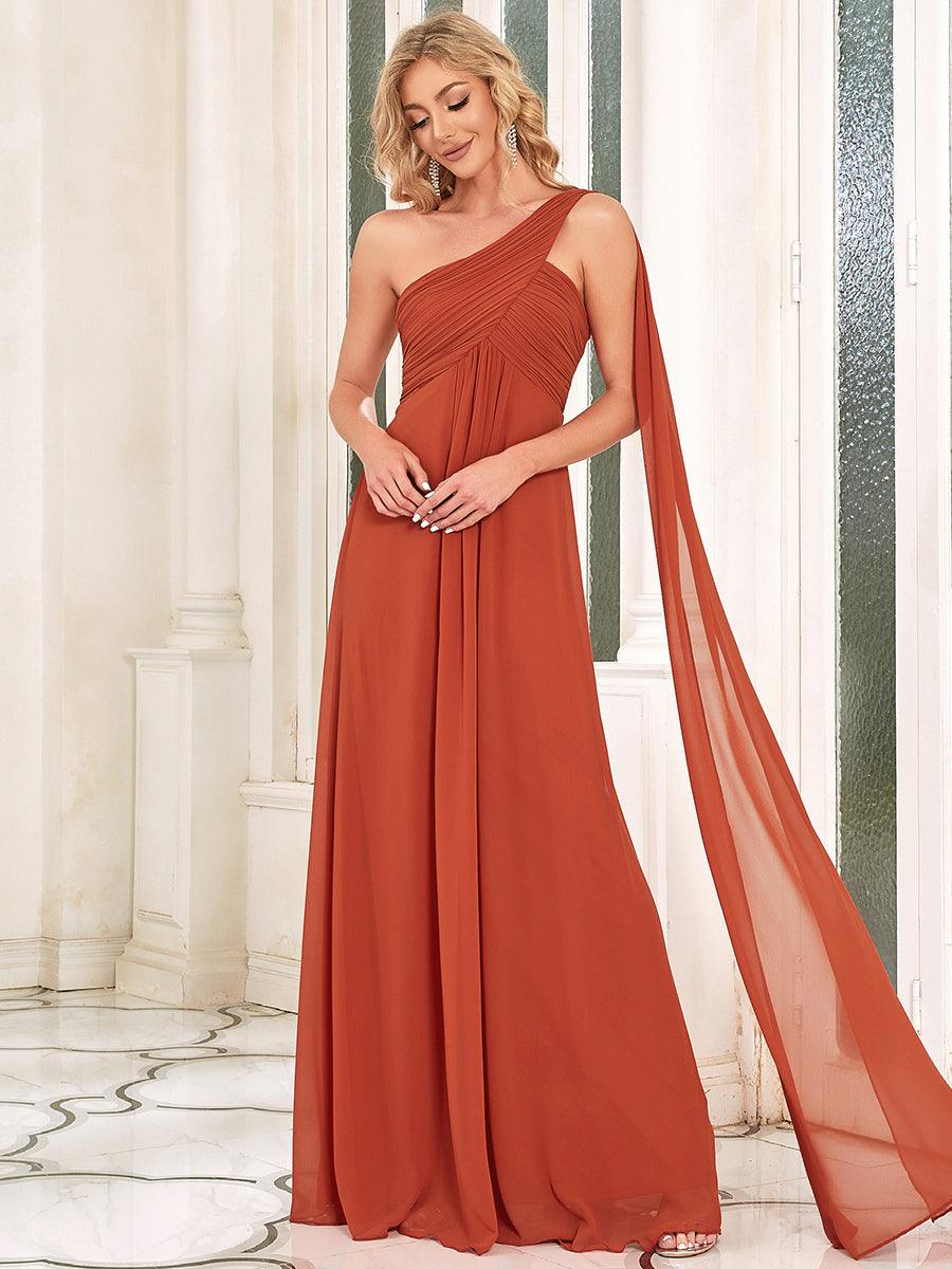 Robes de Soirée élégant Maxi Chiffon avec Une épaule pour Femmes #Couleur_Burnt orange
