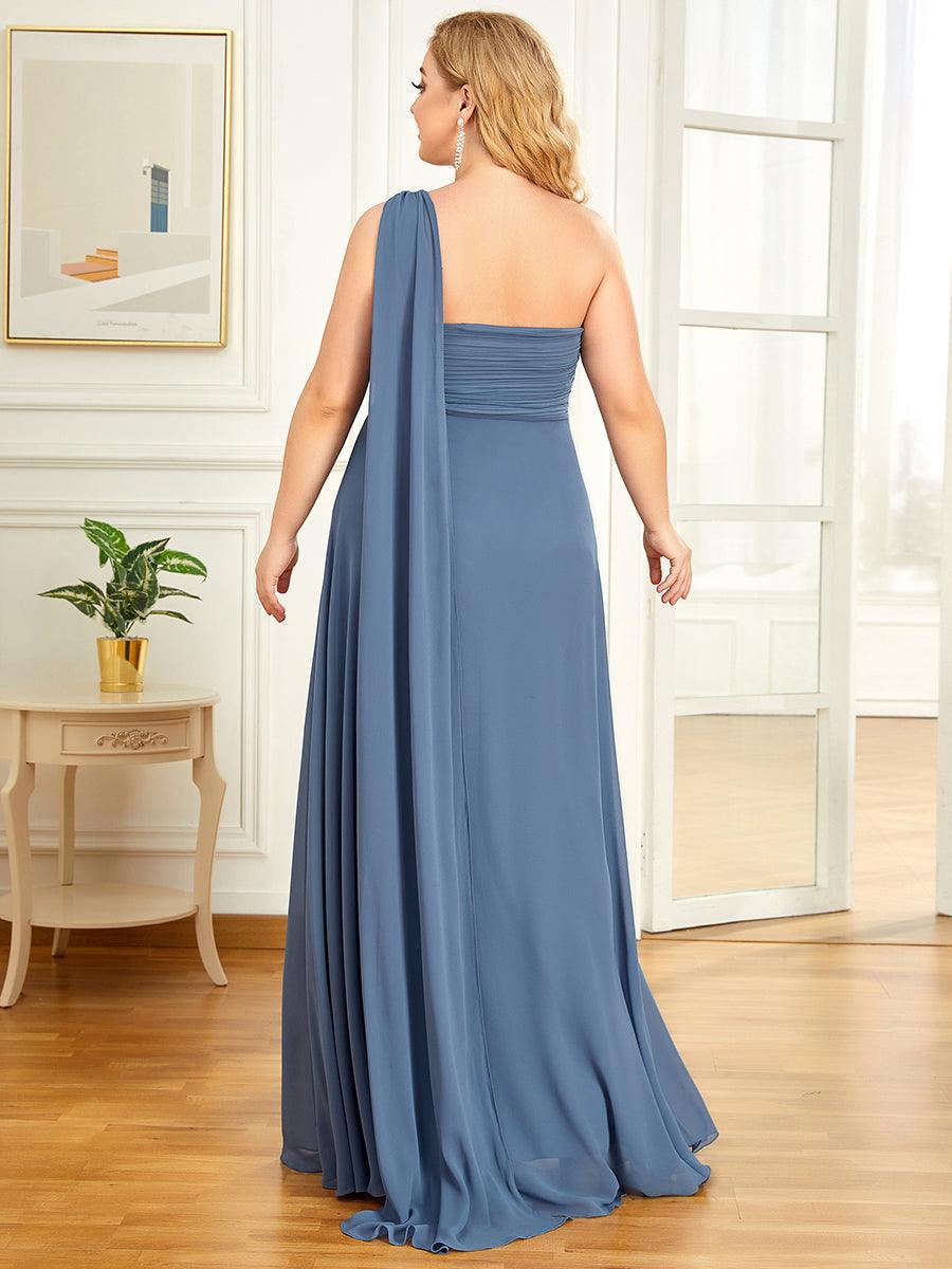 Robes de Demoiselle d'Honneur longue élégante Chiffon Seule-épaule #Couleur_Marine Fume