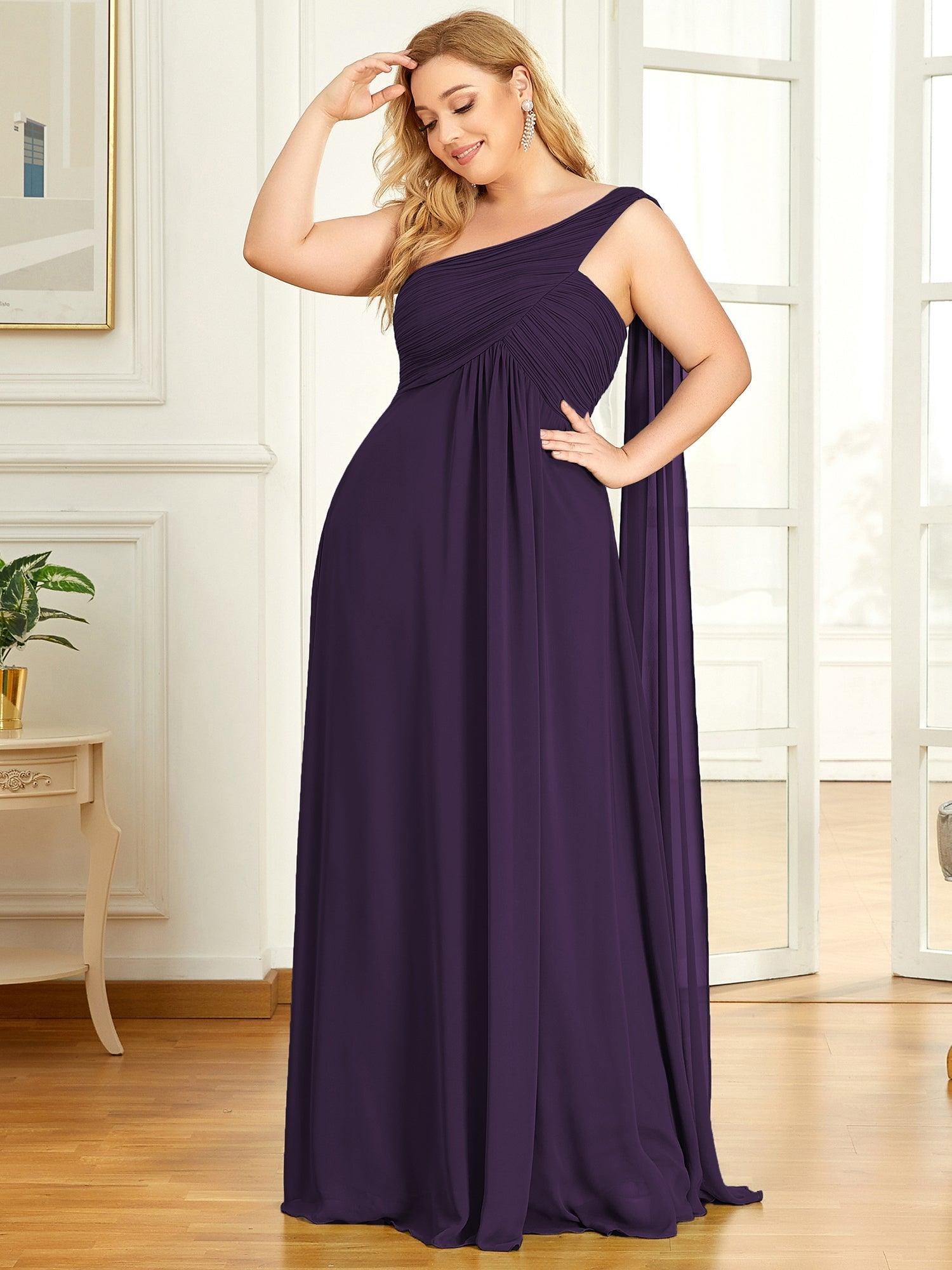 Robes de Soirée Grande Taille Maxi Chiffon avec Une épaule pour Femmes