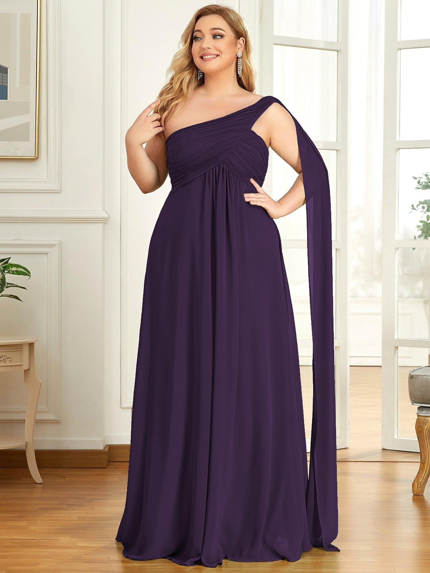 Robes de Soirée Grande Taille Maxi Chiffon avec Une épaule pour Femmes